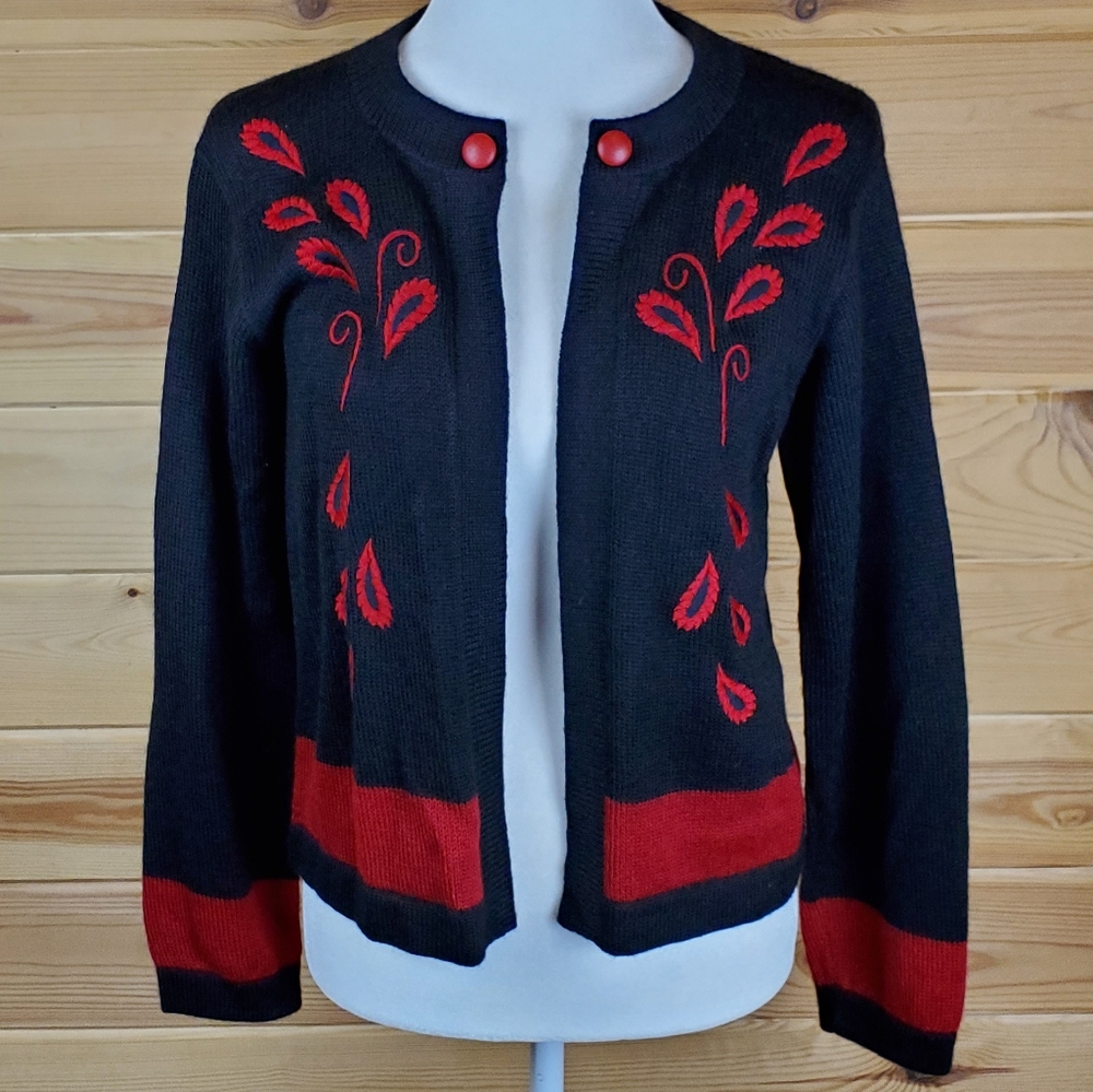 Alpaca Style by Artesanias AT‎ Red and Black Open Cardigan Size Small